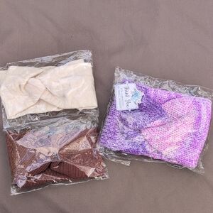 Purple, Cream, and Brown Knitted Headbands